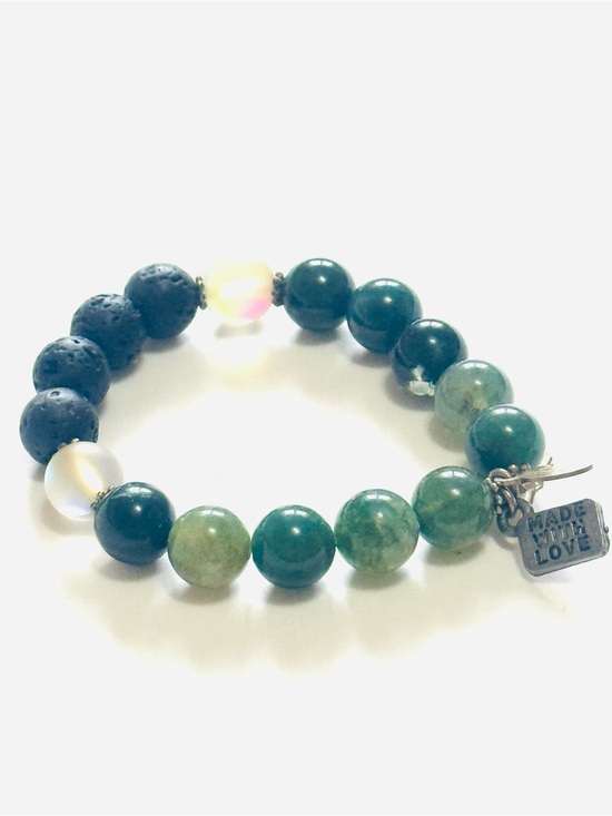 Made with love Jewelry - Handmade infant’s Natural Green Jade and Black Volcanic LavaRock stones Bracelet